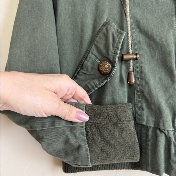 Finesse Funnel Mock Neck Army Green Bomber Aviator Cropped Jacket Hooded Small - Picture 2 of 9